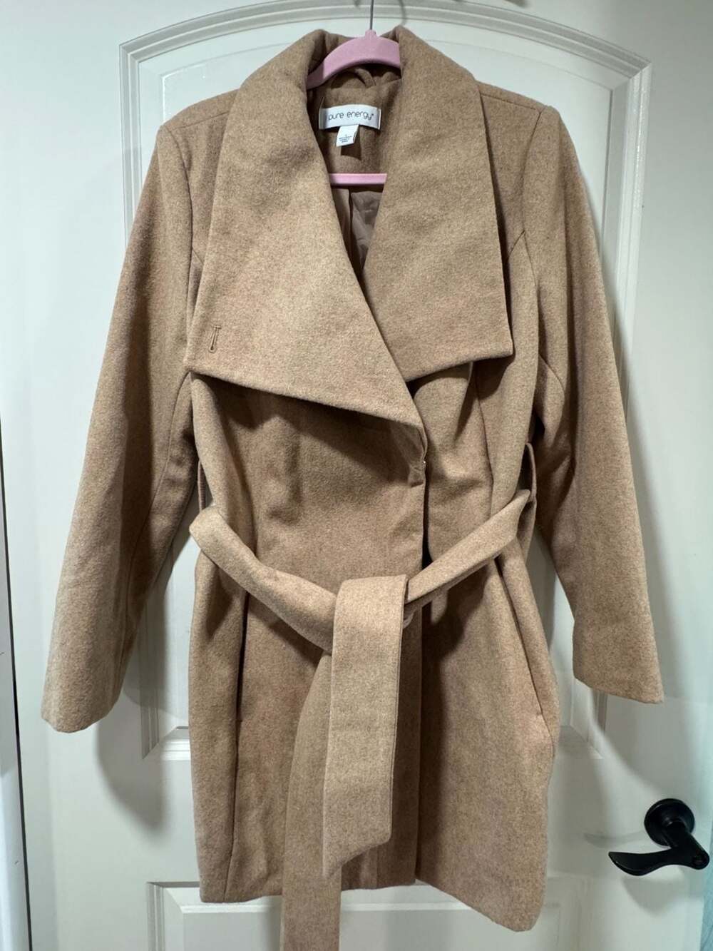 Camel Wool Blend Wrap Coat Quiet Luxury Old Money Minimalist Chic XL